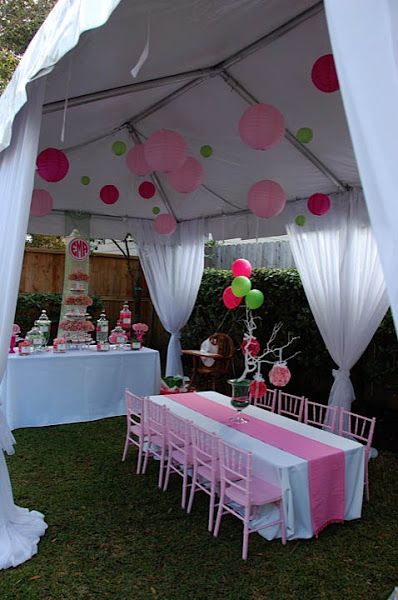 Lilly Pulitzer Inspired Birthday ⋆ Nico and Lala Deck Party Decor, Lilly Party, Tent Set Up, 21st Party, Picnic Birthday, Tent Decorations, Candy Table, Tea Party Birthday, Surprise Party