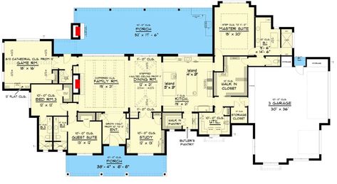 Single Story Farmhouse, Large Covered Porch, Hill Country Homes, Set Sofa, Floor Plan Layout, Porch Flooring, Country House Plan, Modern Farmhouse Plans, Country House Plans