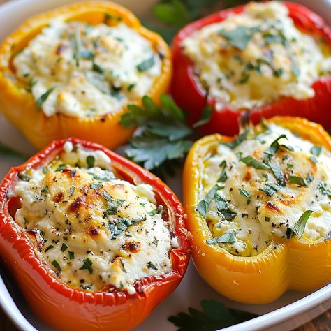 🌿 Elevate your appetizers with Herbed Ricotta Stuffed Peppers! #TastyBites #AppetizerGoals Herbed Ricotta Stuffed Peppers Ingredients: Bell peppers (4, halved and seeded) Ricotta cheese (1 cup) Parmesan cheese (1/4 cup, grated) Fresh basil (2 tbsp, chopped) Fresh parsley (2 tbsp, chopped) Garlic (2 cloves, minced) Lemon zest (1 tsp) Olive oil (2 tbsp) Salt (to taste) Black pepper (to taste) Instructions: Preheat oven to 375°F (190°C). In a bowl, mix ricotta, Parmesan, basil, parsley, garl... Ricotta Stuffed Peppers, Stuff Pepper, Herbed Ricotta, Baked Ribs, Healthy Food Motivation, Health Dinner Recipes, Chopped Garlic, Food Goals, Ricotta Cheese