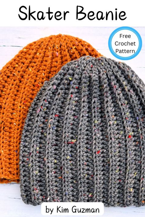 Ribbed Skater Beanie free crochet pattern. This Men's Crochet Ribbed Hat pattern features a classic ribbed design, perfect for providing both warmth and style. Often called a Skater Beanie, this style is popular among men, both young and young at heart. Crochet Ribbed Hat Pattern, Mens Beanie Crochet Pattern, Crochet Mens Hat Pattern, Crochet Ribbed Hat, Skater Beanie, Mens Crochet Beanie, Beanie Pattern Free, Crochet Mens Hat, Crochet Beanie Pattern Free