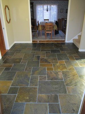 3 Great Reasons to Install a Slate Tile Floor in your Home Tile Entryway, Slate Walkway, Slate Floor Kitchen, Small Basement Remodeling, Entryway Floor, Landing Strip, Entryway Tile, Small Basement Remodel, Slate Tile Floor