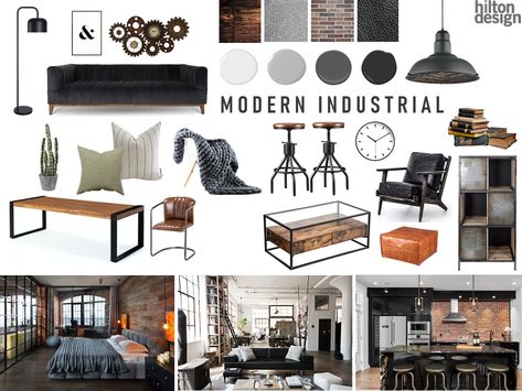 Industrial Chic Interior, Industrial Style Living Room, Industrial Modern Design, Interior Design Template, Modern Industrial Decor, Industrial Home Design, Industrial Style Decor, Interior Design Presentation, Industrial Interior Design