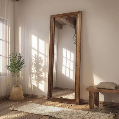 Made with high-quality materials, this rustic full length mirror is designed for durability. High definition mirror displays a clear, true-to-life image. Explosion-proof tempered glass ensures that it can prevent scratches if the mirror is hit. Each wooden frame has a unique texture, which is one of the charms of wooden products, endowing each piece with a unique beauty and value. Enhance the ambiance of any room with this rustic full length mirror featuring wood frame. Its rustic allure will i… Farmhouse Full Length Mirror, Airbnb Bedrooms, Rustic Floor Mirrors, Large Full Length Mirror, First Time Moving Out, Rustic Full Length Mirror, Apartment Concept, Dorm Needs, Wood Full Length Mirror