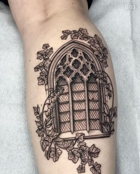 Tattoo Medieval, Gothic Tattoo Ideas, Tattoo Ideas Sleeve, Window Tattoo, Stained Glass Tattoo, Castle Tattoo, Medieval Tattoo, On Tattoo, Tatoo Inspiration