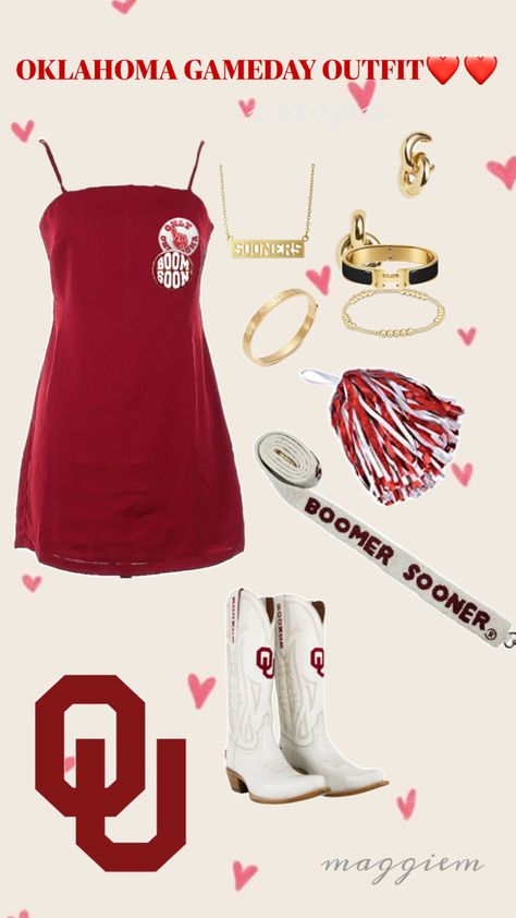 also works for any school with the same color scheme❤️❤️ boomer sooner! Boomer Sooner, Game Day Outfit, Concert Fits, Oklahoma Sooners, Gameday Outfit, Day Outfit, Color Scheme, Game Day, Oklahoma