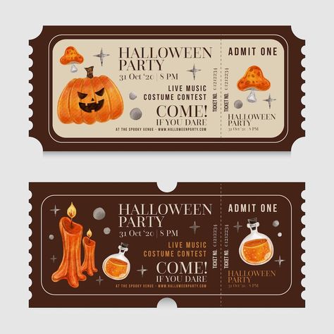 Ticket Collection, Carte Halloween, Ticket Design, Halloween Fonts, Halloween Tags, Dessin Adorable, Retro Halloween, Aesthetic Stickers, الرسومات اللطيفة