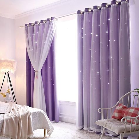 Amazon.com: BHUSB 2 Panels Stars Curtains Draperies for Kids Girls Bedroom Living Room Double Layers Blackout Solid Purple Grommet Window Curtains Home Decor,Thermal Insulated 2 Panels,52x96 Inch : Home & Kitchen Curtains Kids Bedroom, Curtains For Drawing Room, Purple Curtains Bedroom, Star Curtains, Girls Bedroom Curtains, Curtains For Kids, Purple Room Decor, Sliding Curtains, Purple Curtains