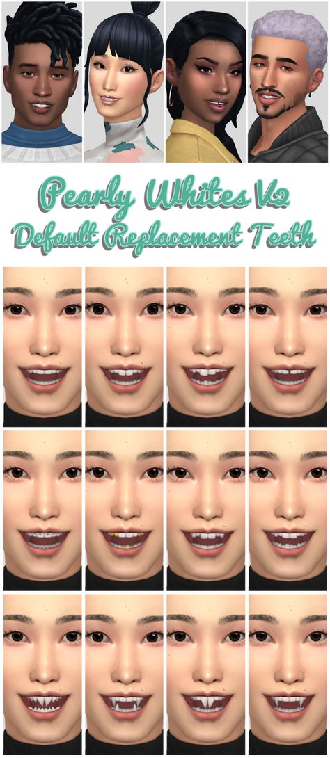 Pearly Whites V.2 Default Replacement Teeth | ice-creamforbreakfast on Patreon Yaeba Teeth, The Sims 4 Skin, Crooked Teeth, Tooth Replacement, Free Sims 4, Teeth Braces, Sims 4 Game Mods, Sims 4 Cc Skin, Sims 4 Body Mods