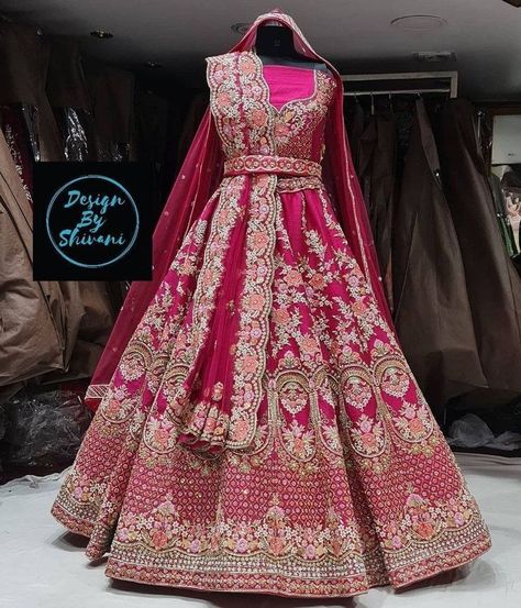 Hot Pink Bridal Lehenga Wedding, Hot Pink Bridal Lehenga, Punjabi Bridal Lehenga, Hand Embroidery Lehenga, Lehenga Punjabi, Bridal Lehenga Wedding, Hairstyle Indian, Pink Bridal Lehenga, Latest Bridal Lehenga Designs