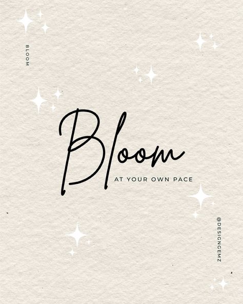 Bloom, at your own pace. Such a beautiful and sweet reminder 🌷 Experimenting with some fonts for some spring projects! This one has my heart!! 🌱 #bloom #blooming #bloomatyourownpace #spring #springdesign #graphicdesign #typography #fonts #mytype #womenwhodesign #latinagraphicdesigner Blooming Graphic Design, Bloom Sayings, Quotes Blooming, Bloom Quotes Flower, Bloom Typography, Spring Projects, Spring Design, Typography, Graphic Design