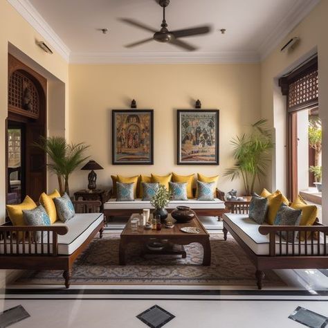 Traditional Indian Living Room Ideas, Indian Living Room Aesthetic, Minimal Indian Interiors, Traditional Pakistani Home Decor, Indian Aesthetic Living Room, Apartment Interior Indian, Modern South Asian Interior Design, Indian Modern Interior Design, Indian Inspired Living Room