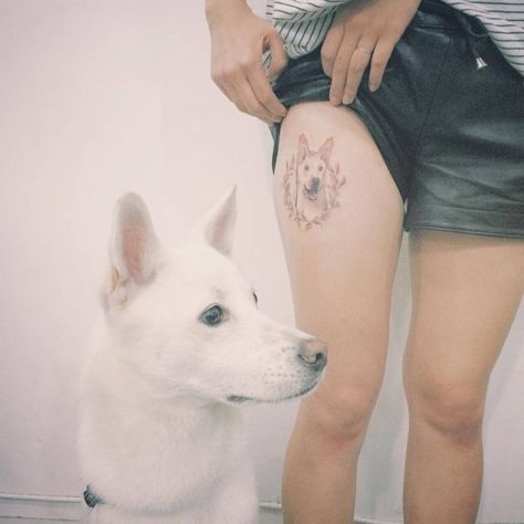 Dog portrait tattoo on the right thigh. Greyhound Tattoo, Dog Portrait Tattoo, Dog Memorial Tattoos, Tattoo Leg, Dog Tattoo, Dog Tattoos, Animal Tattoos, Minimalist Tattoo, Thigh Tattoo