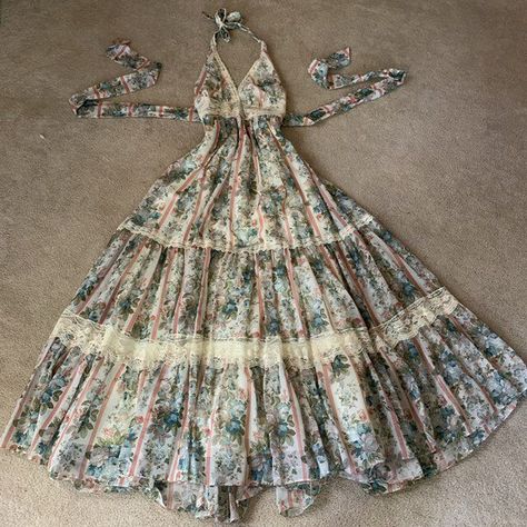 Hippie Birthday Dress, Cottage Core Sundress, Vintage Sundress Aesthetic, Gunne Sax Dress Aesthetic, Alternative Sundress, Sundress Aesthetic Vintage, 2000s Sundress, Vintage Sundresses, 70s Sundress