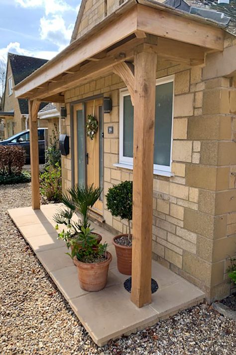 Flat Porch Roof, Flat Roof Porch Ideas, Flat Roof Front Porch, Oak Framed Porch, Open Porch Ideas Uk, Flat Roof Porch Entrance, Covered Side Entrance, Oak Porch Ideas, Side Porch Entrance