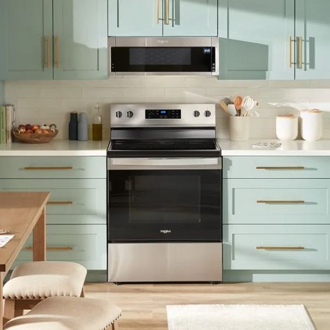 Whirlpool 5.3 cu. ft. ELECTRIC Freestanding Range with Steam Clean | Costco Adu Interior, Mounted Microwave, Kitchen Design Details, Small Kitchen Design Layout, Convection Range, Slide In Range, Convection Cooking, Kitchen Cabinets Ideas, Small Kitchen Design