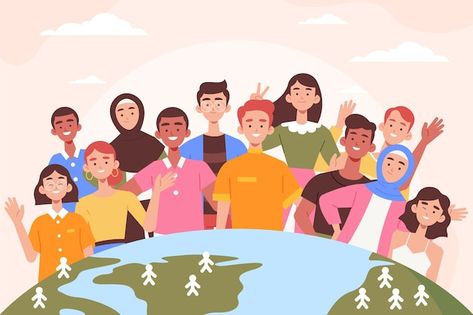 Flat world population day background with planet and people Population Illustration, People From Different Cultures, People Background, World Population Day, Population Day, Sick Drawings, Presentation Pictures, Happy Independence Day India, Flat World