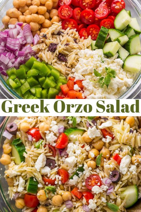 This easy pasta salad recipe is perfect for summer picnics or potlucks! Greek orzo salad is loaded with healthy ingredients. A must-try salad recipe! Mediterranean Orzo Salad, Mediterranean Orzo, Greek Orzo, Greek Orzo Salad, Orzo Salad Recipes, Baker By Nature, Orzo Pasta Salad, Couscous Salat, Greek Flavors