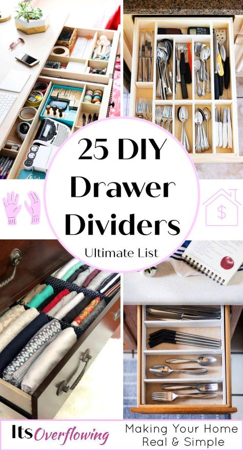 25 Functional DIY Drawer Dividers To Organize Things Perfectly Make Drawer Dividers, Kitchen Drawer Inserts, Cheap Drawers, How To Make Drawers, Draw Dividers, Kitchen Drawer Dividers, Diy Drawer Dividers, Diy Drawer Organizer, Closet Organizer With Drawers