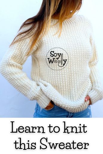 Today, I’m sharing how to knit a Sweater with straight needles, (round neck or crew neck), and I’ll show you how to do it, step by step. A free pattern that comes in five sizes: From XS up to XXL! #sowoolly #howtoknitasweater #knittingpattern Easy Beginner Knit Sweater Pattern, How To Knit A Sweater With Straight Needles, Easy Sweaters To Knit Free Pattern, Easy Knitted Jumper, Knitted Jerseys For Women Free Patterns, Knitted Sweater Pattern Beginner, Easy Knitted Sweaters Free Pattern, Easy Knit Pullover Pattern Free, Easy Sweater Patterns To Knit