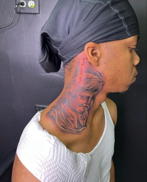 Hood Tattoo For Men Neck, Spider Neck Tattoo Men, Chosen 1 Neck Tattoo, Boy Neck Tattoos, Neck Tattoos Men, Side Face Tattoo, Angel Neck Tattoo, Neck And Throat Tattoos Men, Best Chest Tattoos For Men