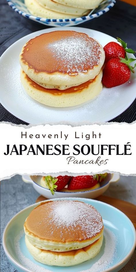 Discover the magic of cloud-like fluffiness with our heavenly light Japanese soufflé pancakes – a culinary marvel that's both light as air and irresistibly delicious. Treat yourself to a taste of perfection today. 🌟🥞 #FluffyGoodness #JapanesePancakes #DelicateDelights #CulinaryMagic #HeavenlyTreats Desserts Japonais, Soufflé Pancakes, Fluffy Pancake Recipe, Halloween Breakfast, Crepes And Waffles, German Baking, Souffle Pancakes, Stick Butter, Pancake Recipe Easy