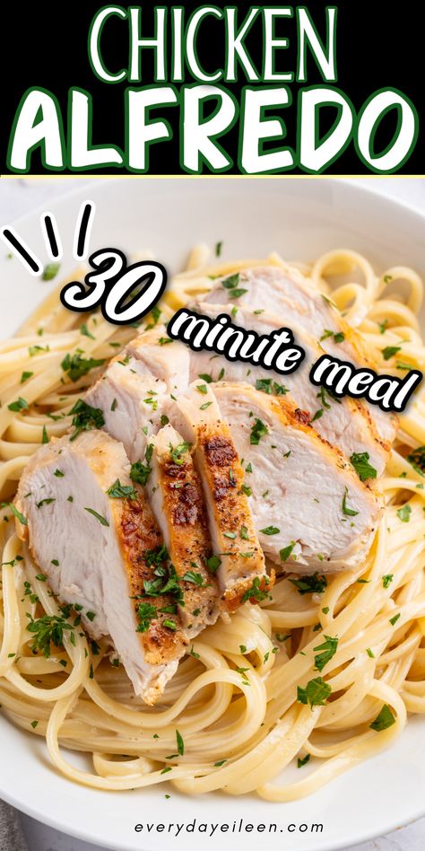 Chicken Alfredo Linguine - Everyday Eileen Chicken For Alfredo, Chicken Florentine Fettuccine Alfredo, Healthier Chicken Alfredo, Healthy Chicken Fettuccine Alfredo, Chicken Fediccini Alfredo Recipe, Chicken Fetucinni Alfredo, Creamy Alfredo Sauce, Chicken Fajita Pasta, Chicken Dishes Easy