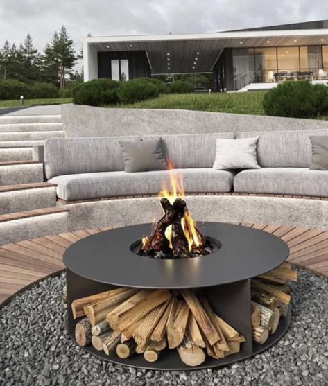 Barbeque Design, Practical Home Decor, Modern Outdoor Fireplace, Backyard Hangout, Outdoor Fire Pit Designs, Outdoor Barbeque, Outdoor Fireplace Designs, House Redesign, Rattan Outdoor