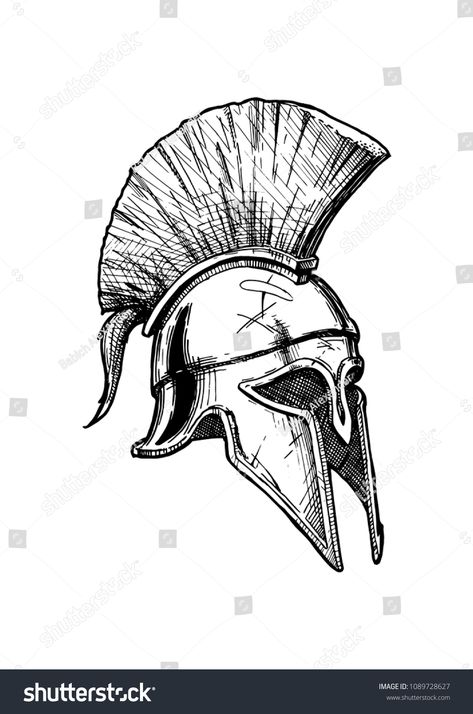 Achilles Helmet Drawing, Roman Helmet Tattoo Design, Ancient Warrior Aesthetic, Athena Helmet Tattoo, Gladiator Helmet Drawing, Medieval Helmet Tattoo, Greek Helmet Drawing, Roman Helmet Drawing, Greek Helmet Tattoo