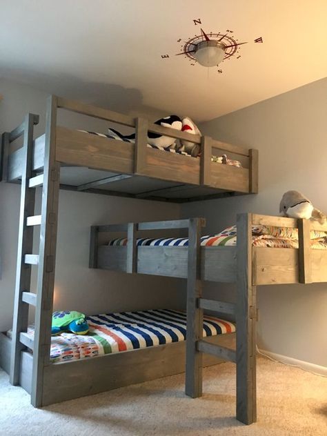 You might not have realized how many cool, creative and crafty options there are to make bunk beds a dream. Get it? Bunk Bed Rooms, Triple Bunk Beds, Bunk Bed Ideas, Modern Bunk Beds, Diy Bunk Bed, Triple Bunk Bed, Triple Bunk, Cool Kids Bedrooms, Bunk Beds With Stairs