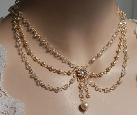 Victorian Bridal Necklace, Kalung Choker, Vintage Bridal Necklace, Pearls Wedding, Pearl Necklace Wedding, Necklace Swarovski, Art Deco Necklace, Victorian Jewelry, Fantasy Jewelry