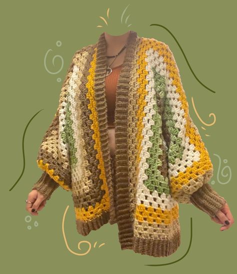 Fall Crochet Color Combos, Single Color Granny Square Crochet, Oversized Crochet Cardigan, Granny Hexagon Cardigan, Crochet Cardigan Granny Square, Granny Square Cardigan, Square Cardigan, Granny Square Crochet Patterns Free, Confection Au Crochet