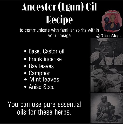 Hoodoo For Beginners, Hoodoo Quotes, Ancestor Oil Recipe, Hoodoo Oils How To Make, Hoodoo Tattoo, Hoodoo Tattoo Ideas, Ancestor Magick, Wicca Oil Recipes, Hoodoo Oil Recipes