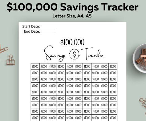 100k Savings Challenge, 100k Savings, Savings Tracker Printable, Savings Goal, Planner Review, Save For House, Debt Free Living, Save Money Fast, Vision Board Ideas