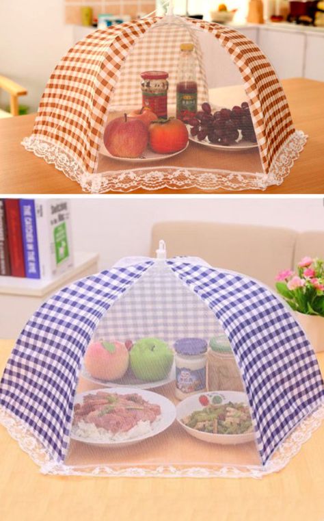 Keep the flies off your food with these Gingham Food Umbrellas! Outdoor Picnic Food, Food Net, Bbq Picnic, Food Cover, Grid Style, Picnic Food, Food Covers, Grid Design, Diy Sewing Projects