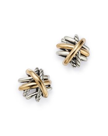 Crossover Stud Earrings in Sterling Silver with 18K Yellow Gold, 11mm Dreamy Jewelry, David Yurman Earrings, Working 9 To 5, 2022 Jewelry, 2024 Jewelry, Loft Fashion, Diamond Cufflink, Lady Clothes, Over 40 Style