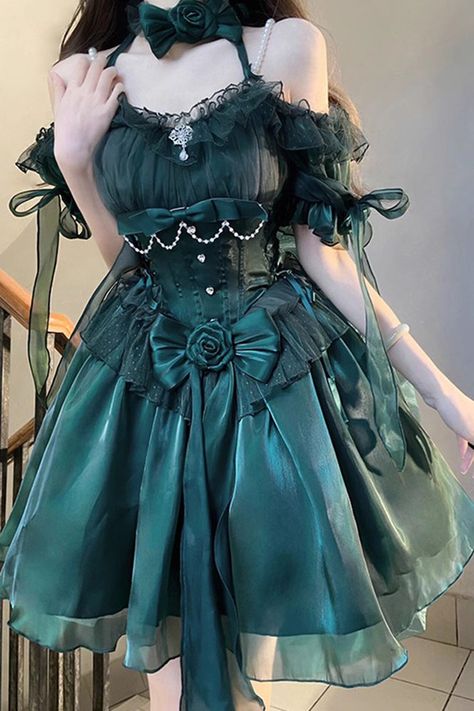 Fabric: Polyester, Lace Color: Green Sleeve Length: Short Sleeves Feature: Ruffle, Hanayome Style: Gothic Clothing Type: Dress Include: Dress*1 (Any of the accessory is not included.) Size (IN) Bust Waist Length S 33.07-34.65 25.98-26.77 32.28 M 34.65-36.22 27.56-28.35 32.28 L 36.22-37.80 29.13-29.92 32.68 XL 37.80-39.37 30.71-31.50 32.68 Size (CM) Bust Waist Length S 84-88 66-68 82 M 88-92 70-72 82 L 92-96 74-76 83 XL 96-100 78-80 83 Midsummer Dream, Fashion Fails, Emerald Dresses, Punk Dress, Dress Design Sketches, High Waist Dress, Princess Wedding Dresses, Party Dress Short, Flower Wedding