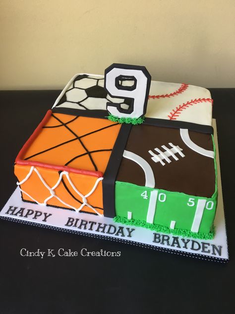 All Sports Birthday Cake, Sports Bday Cake, Sports Sheet Cake, Sports Party Cake, Sport Birthday Cakes, Sports Theme Birthday Cake, 8th Birthday Cake Boys, Sports Cakes For Boys Birthdays, Sports Cake Ideas