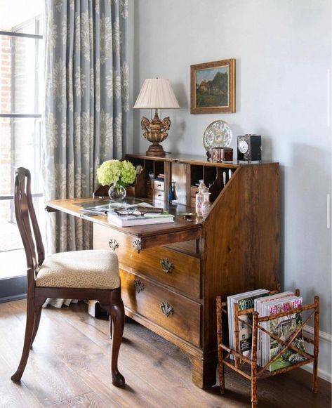 House of York - Heather (@houseof_york) • Instagram photos and videos House Of York, Vintage Secretary Desk, Antique Secretary Desks, Antique Writing Desk, Traditional Desk, English Country Decor, Beautiful Desk, Desk In Living Room, Secretary Desk