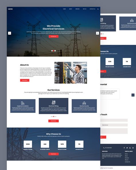 Vistic - Free Electrical HTML5 Template suitable for companies that provide Electrician, Repairing, Electrical Wiring, Equipment Installation and Electrical Security. Electric Website Design, Electrician Website Design, Company Website Design, Corporate Website Design, Travel Website Design, Unique Web Design, Html Website, Freelance Web Design, Professional Website Design