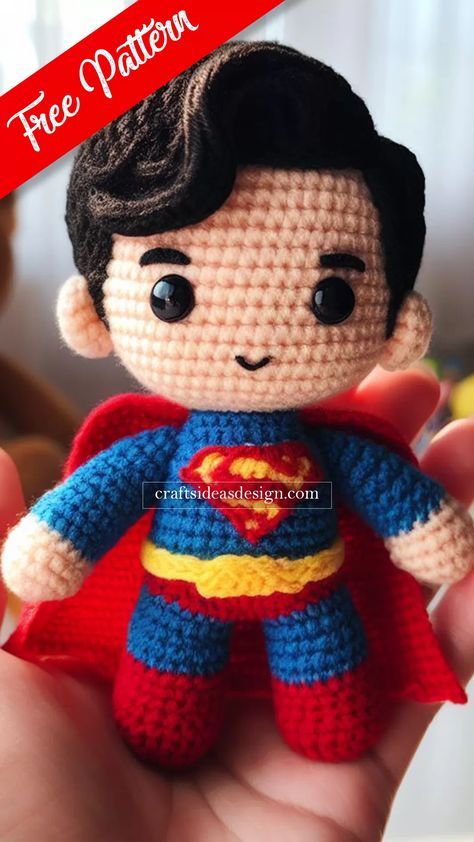 Superman Amigurumi - Free Pattern Superman Crochet Pattern, Disney Crochet Patterns, Crochet Disney, Pola Amigurumi, Crochet Animals Free Patterns, Crochet Amigurumi Free Patterns, Crochet Amigurumi Free, Fun Crochet Projects, Crochet Doll Pattern