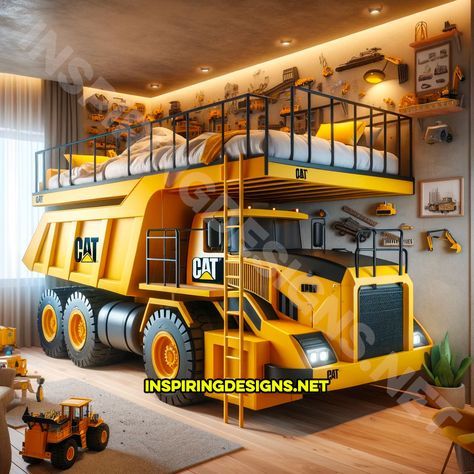 Truck Toddler Bed, Boys Car Bedroom, Construction Bedding, Cool Beds For Kids, Bunk Beds Built In, Car Bedroom, Kids Bedroom Designs, Kids Bedroom Design, Nursery Room Boy