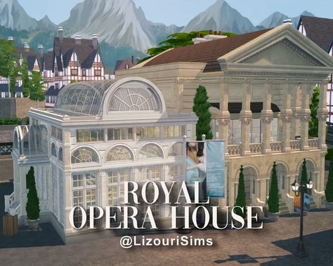 Royal Opera House | CC Included | Patreon Sims 4 Regency House, Sims Office, Sims 4 Neighborhood, Second Empire House, Neighborhood Design, The Sims 4 Builds, Ts4 Cc Mods, Mansion Estate, Castle Exterior