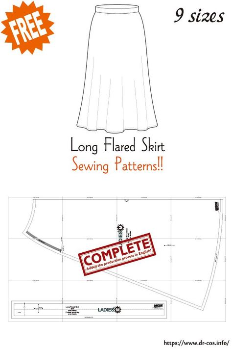 Long Flared Skirt Sewing Patterns - Free & Easy to Sew Skirt Patterns Sewing Free, Skirt Sewing Pattern Free, Skirt Sewing Patterns, Flared Skirt Pattern, A Line Skirt Pattern, Skirt Pattern Easy, Long Flared Skirt, Skirt Pattern Free, Japanese Sewing Patterns