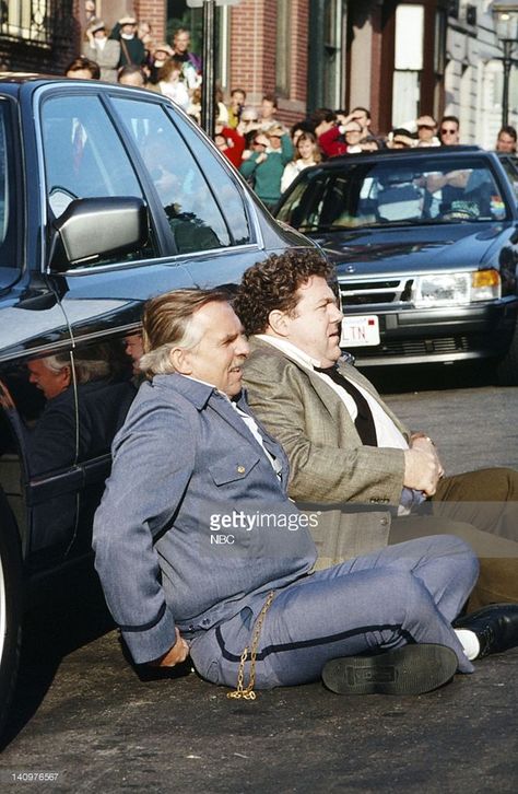 CHEERS -- 'Where Have All The Floorboards Gone?' Episode 8 -- Pictured: (l-r) John Ratzenberger as Cliff Clavin, George Wendt as Norm Peterson -- Photo by: Al Levine/NBC/NBCU Photo Bank George Wendt, Photo Bank, Old Pictures, Getty Images, Royalty, Resolution, Couple Photos, Tv, Fictional Characters