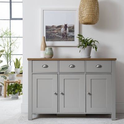 Bampton - Laura James Sideboard Grey, Dining Room Sideboard, Modern Country Style, Alabaster White, Modern And Traditional Decor, Large Sideboard, White Sideboard, Grey Cabinets, Table Linen