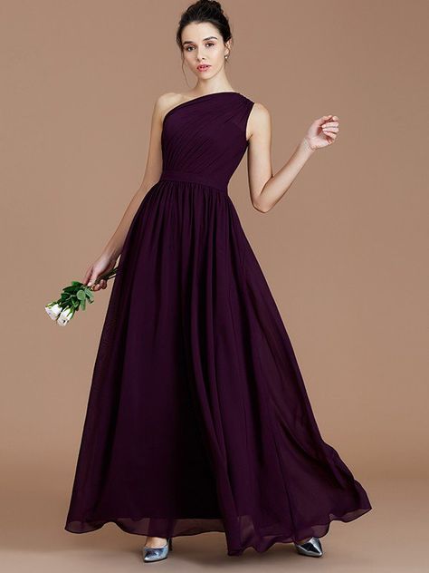 A-Line/Princess One-Shoulder Sleeveless Ruched Floor-Length Chiffon Bridesmaid Dresses Color Uva, Grape Bridesmaid Dresses, Girls Bridesmaid Dresses, Floor Length Chiffon Bridesmaid Dresses, Chiffon Bridesmaid Dresses, Cheap Prom Dresses, Chiffon Bridesmaid, Wedding Bridesmaid Dresses, Mermaid Prom Dresses