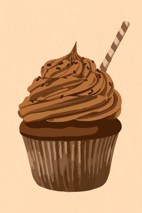 Vectorized chocolate cupcake sticker overlay design resource | free image by rawpixel.com / Aew Dp Blast, Frosting For Chocolate Cupcakes, Sticker Overlay, Cupcake Png, Desserts Drawing, Cupcake Illustration, Cupcake Vector, Chocolate Logo, Drawing Time