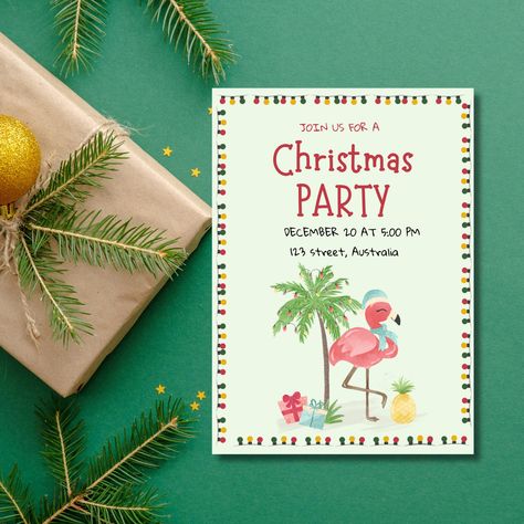 Summer Christmas Party, Christmas Luau, Beach Christmas Party, Hawaiian Santa, Christmas Invite, Christmas Beach, Summer Christmas, Tropical Christmas, Christmas Party Invitation