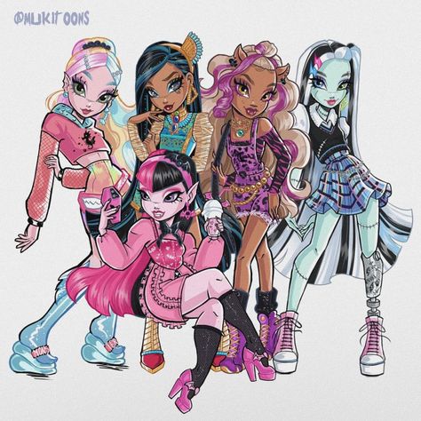 Monster High art inspired by new Monster High dolls 2022, and their new design - YouLoveIt.com New Monster High, Monster High G3, New Monster High Dolls, Arte Monster High, Monster High Pictures, Moster High, Catty Noir, Cartoon Girls, Monster High Art