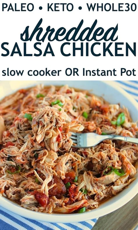 Feed your family with this Easy Shredded Salsa Chicken Recipe! It's so delicious the whole family will love it. Perfect for a quick weeknight meal and is paleo, keto and whole 30 compliant. #shreddedsalsachicken #keto #paleo #whole30 Shredded Salsa Chicken, Salsa Chicken Recipe, Salsa Chicken, Keto Paleo, Paleo Chicken, Quick Weeknight Meals, Diet Vegetarian, Whole 30 Recipes, Quesadillas